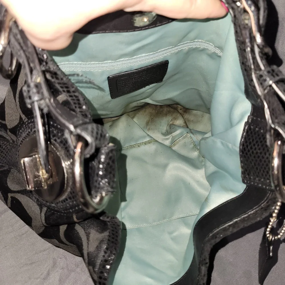 Coach Peyton Trim Signature Black Tote Bag Shoulder Purse Python
